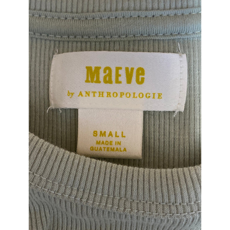 Anthropologie Maeve Green Ribbed Knit Ruched Short Sleeve T Shirt Tee Top Size S