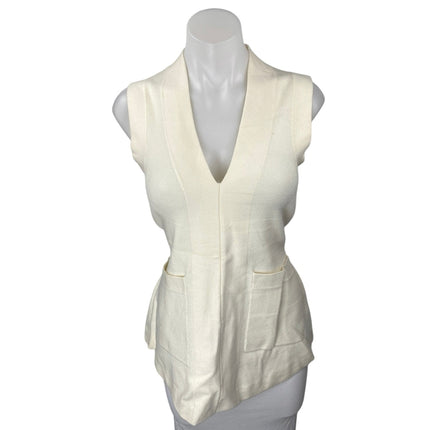 Anthropologie Cream Sleeveless Deep V Neck Pocket Knit Tank Blouse Top Size XS
