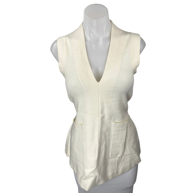 Anthropologie Cream Sleeveless Deep V Neck Pocket Knit Tank Blouse Top Size XS