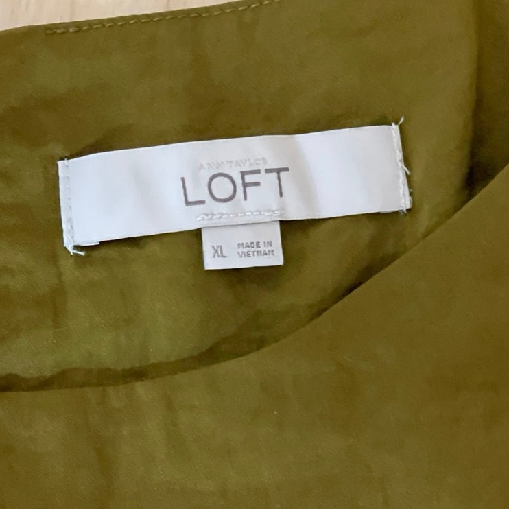 Loft Ruffle Bib Women's Green Sleeveless Crew Neck Tank Babydoll Blouse Top XL