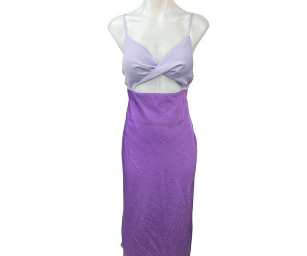 NEW Forever 21 Purple Silk Satin Colorblock Twisted Cutout Midi Bodyco Brie NEW Forever 21 Purple Silk Satin Colorblock Twisted Cutout Midi Bodyco Brie