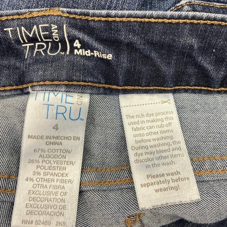 Time And Tru Blue Cotton Stretch Medium Wash Mid Rise Cuffed Jean Short Size 4