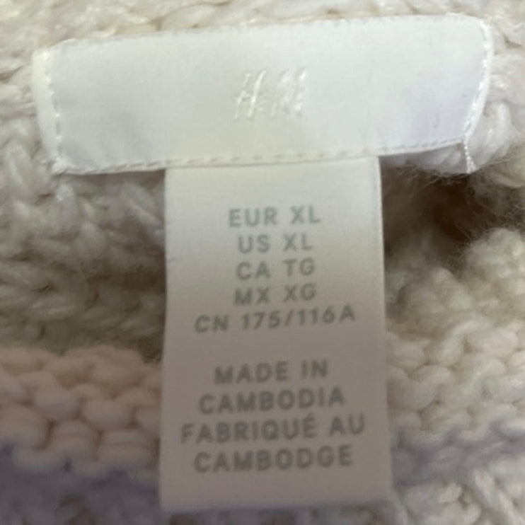 H&M White Ribbed Knit Turtleneck Long Sleeve Oversized Pullover Sweater Top XL