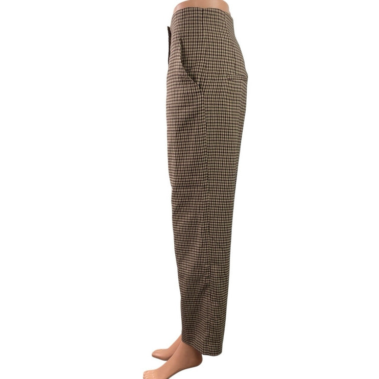 Zara Women's Brown Houndstooth High Waisted Straight Leg Dress Trousers Pants S