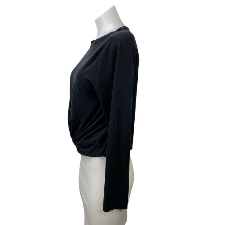 Joy Lab Women's Black Knot Front Long Sleeve Activewear Tee T-shirt Top Size L