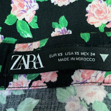 Zara Women's Black Rose Floral Slit Zipper Midi Straight A-line Skirt Size XS