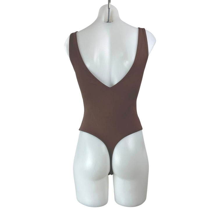 Aritzia Babaton Contour Womens Brown Sleeveless V-neck Tank Thong Bodysuit Top S