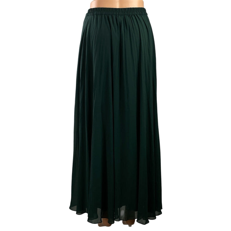 Club Monaco Women's Dark Green Chiffon Sheer Flowy A-line Maxi Skirts Size S