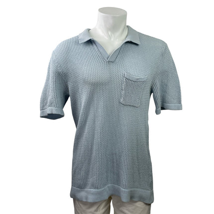 Art of Rhetoric Men's Blue Short Sleeve Open Knit Pocket Polo Shirt Top Size L
