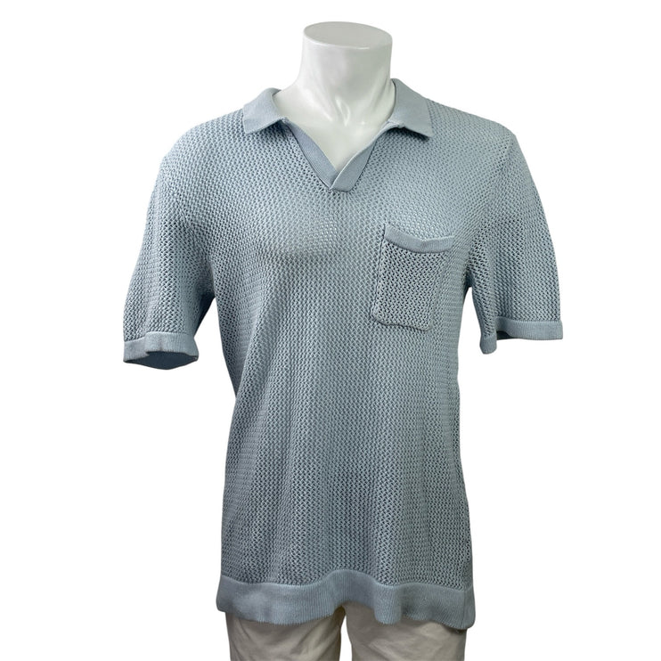 Art of Rhetoric Men's Blue Short Sleeve Open Knit Pocket Polo Shirt Top Size L