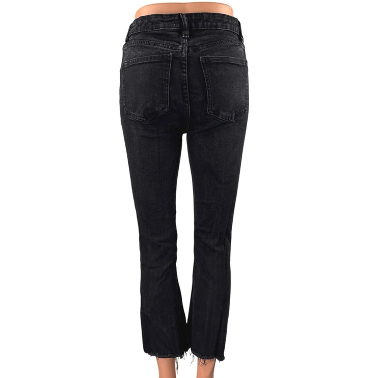 Zara Women's Black High Rise Slim Flared Bootcut Raw Crop Denim Jeans Size 4