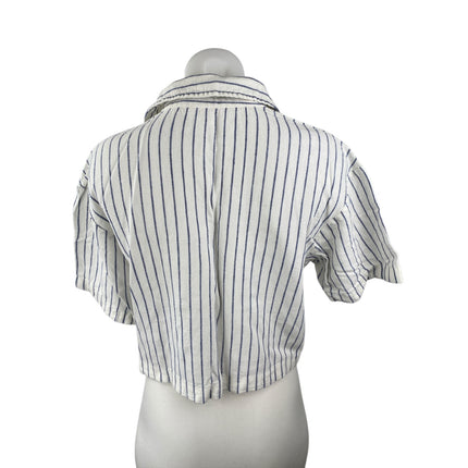 Abercrombie & Fitch White Blue Striped Short Sleeve Cropped Button Up Shirt S