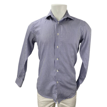 Chester & Peck Men's Blue Striped Collared Long Sleeve Button Down Shirt Top S