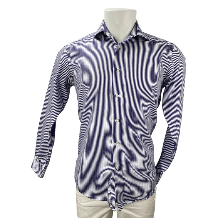 Chester & Peck Men's Blue Striped Collared Long Sleeve Button Down Shirt Top S