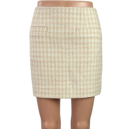 NEW Annie Bing Vanessa Cream Coral Wool Houndstooth Mini Pencil Skirt Size 30