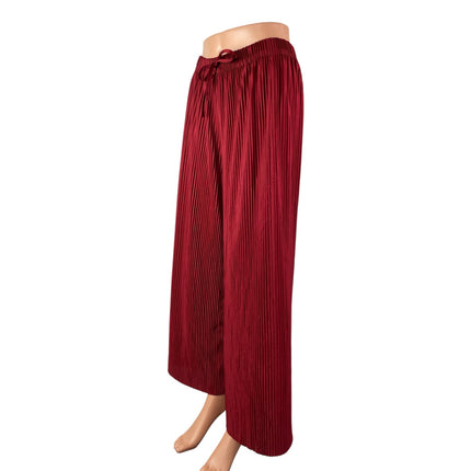 Jon & Anna Women's Red Pleated Plisse High Rise Tie Wide Leg Trousers Pants Sz L