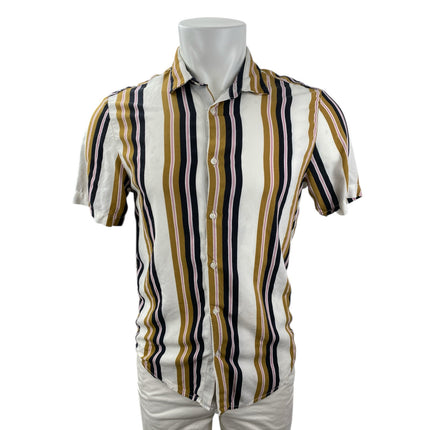 Denim & Flower Ricky Singh Men Multicolor Striped Short Sleeve Button Up Shirt S