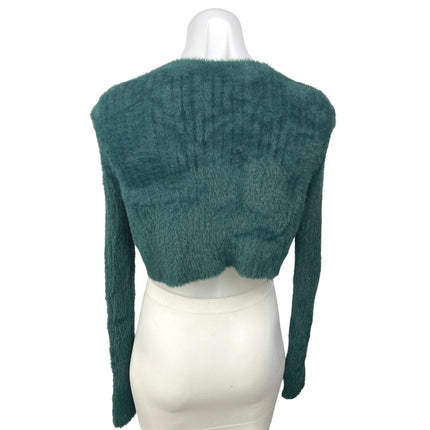 American Eagle Blue Green Fuzzy Fur Long Sleeve Cropped Cardigan Sweater Top XS