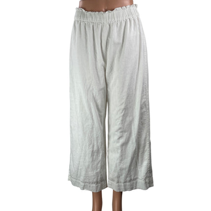Abercrombie & Fitch White High Rise Linen Cropped Wide Leg Trouser Pants Size M