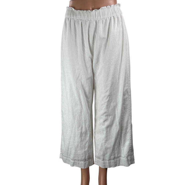 Abercrombie & Fitch White High Rise Linen Cropped Wide Leg Trouser Pants Size M