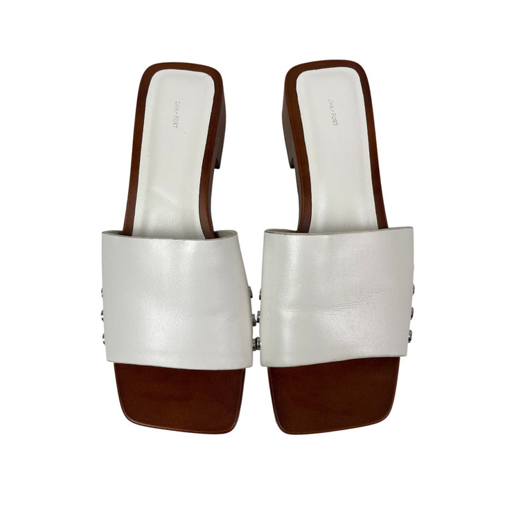 Oak + Fort Women's Wooden Sole Low Block Heel Square Toe Clog Slides 8 (9.5in)