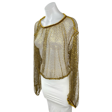 Free People Sparks Fly Women's Sequin Sheer Mesh Net Long Sleeve Blouse Top XS