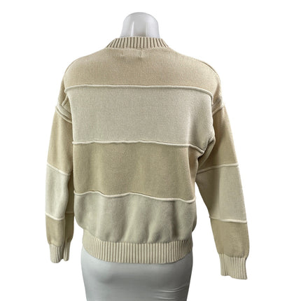 Pull & Bear Beige Colorblock Patchwork Long Sleeve Crewneck Sweater Top Size S
