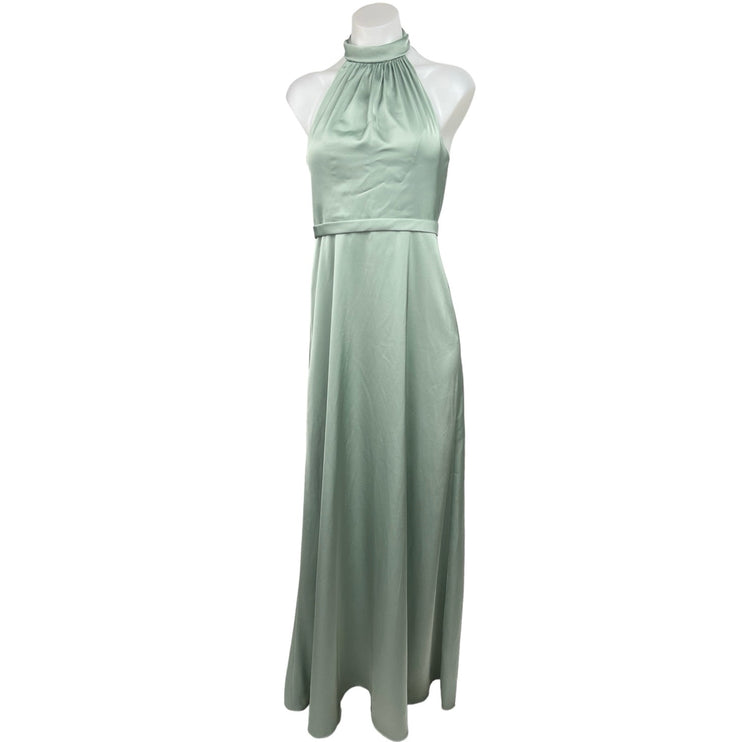 AZAZIE Womens Satin Pleated Green Halter Sleeveless Bridesmaid Maxi Dress Size 4