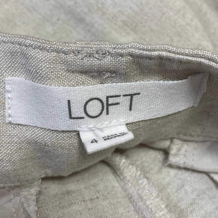LOFT Women's White Linen Pleated High Waist Palazzo Wide Leg Trousers Pants Sz 4