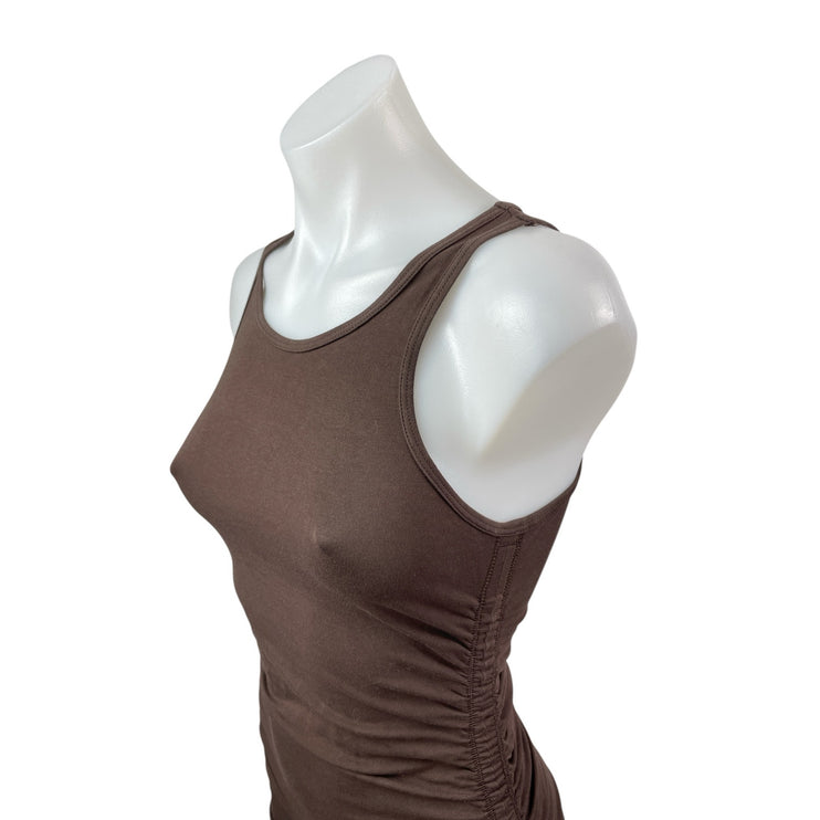 Aritzia TNA Brown High Neck Sleeveless Rucked Tank Cami Mini Bodycon Dress XS