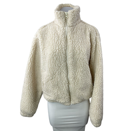 H&M Divided Womens Cream Sherpa Fleece High Neck Long Sleeve Coat Jacket Size S
