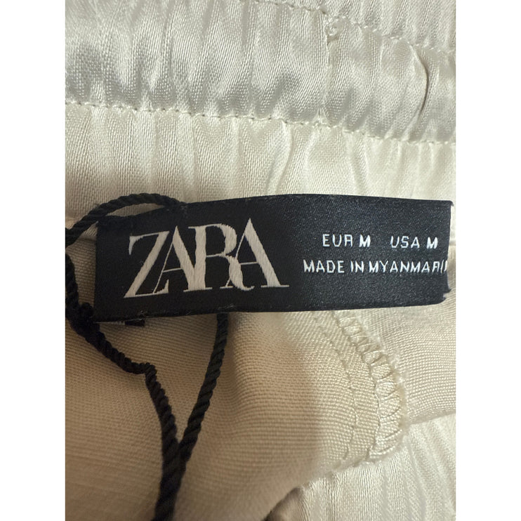 Zara Women's Cream High Waisted Drawstring Wide Leg Trousers Sweat Pants Size M