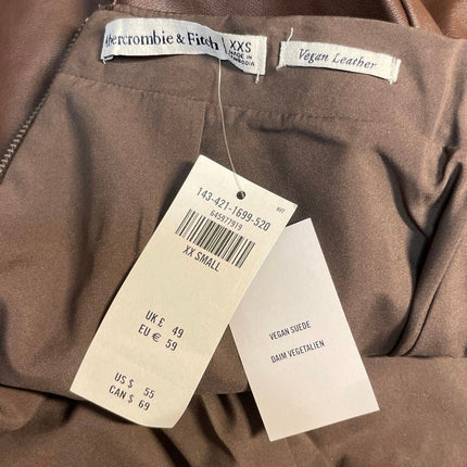 NEW Abercrombie & Fitch Brown Faux Leather Vegan Slit Pencil Mini Skirt Size XS