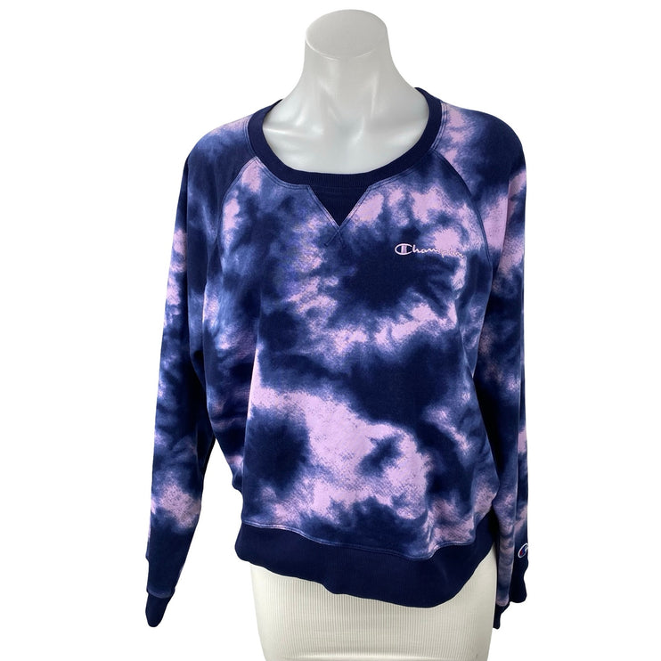 Champion Women's Purple Tie Dye Long Sleeve Knit Round Neck Sweatshirt Top Sz XL