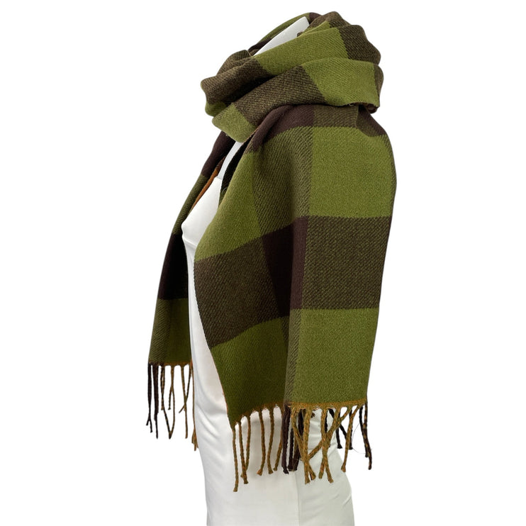 Elegant & Classic Unisex Green Check Gingham Fringe Shawl Wrap Neck Scarf OS