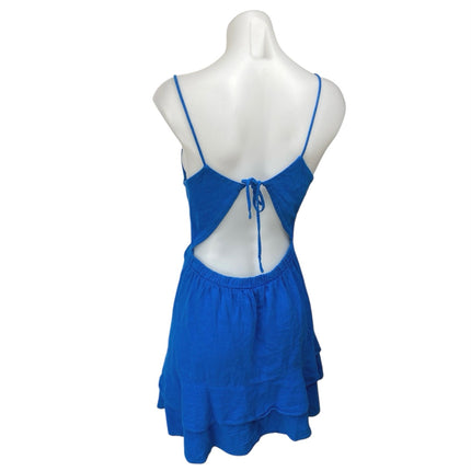 Zara Blue Ruched Cutout Sleeveless Cami Camisole Tank Tiered A Line Mini Dress S