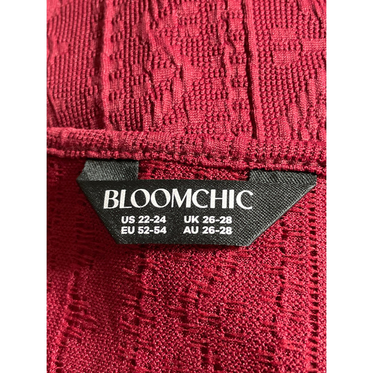 Bloomchic Women's Red Batik Textured V Neck Long Sleeve Shirt Blouse Top 22/24