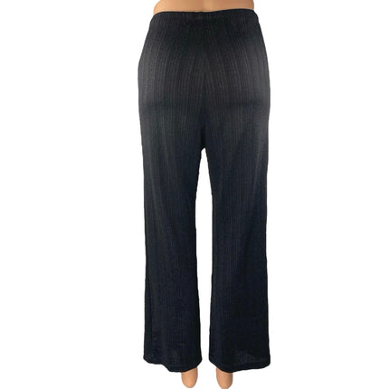 Reformation Women's Black Metallic Ribbed Knit Wide Leg Trousers Pants Size S