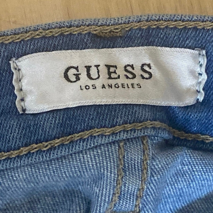Guess Women's Blue Mid Rise Medium Wash Fitted Slim Skinny Denim Jeans Size S