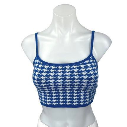Princess Polly Blue White Houndstooth Sleeveless Cami Camisole Tank Crop Top S/M