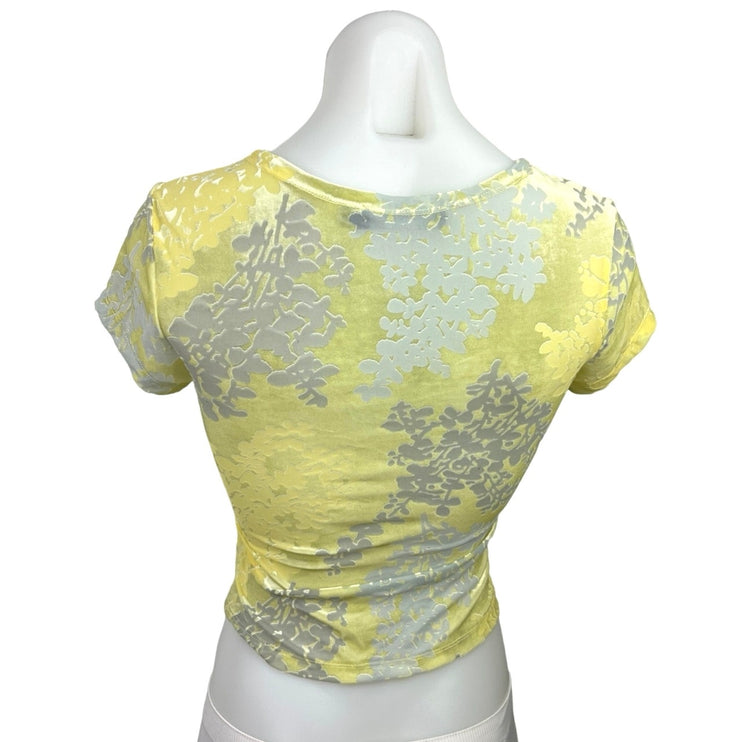 Jaded London Devore Dusk Yellow Floral Velvet Velour Cropped T-Shirt Tee Top 2