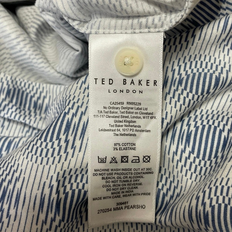 Ted Baker Men's Blue Geometric Slim Fit Short Sleeve Button Down Shirt Top S