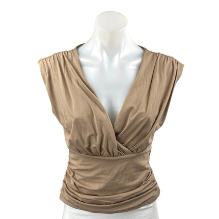 Abercrombie & Fitch Tan Beige Khaki Sleeveless Drape Deep V Blouse Top Size S