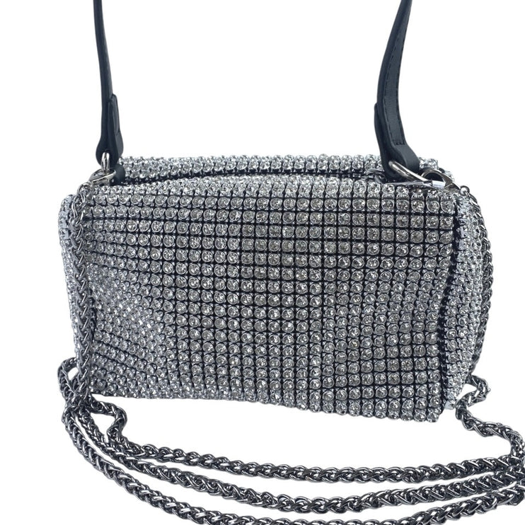 Women's Silver Black Rhinestone Sparkly Chain Crossbody Shoulder Handbag OS