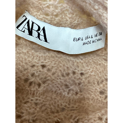 Zara Women's Pink Lace Floral Short Sleeve Mock Neck Knit Blouse Top Size L