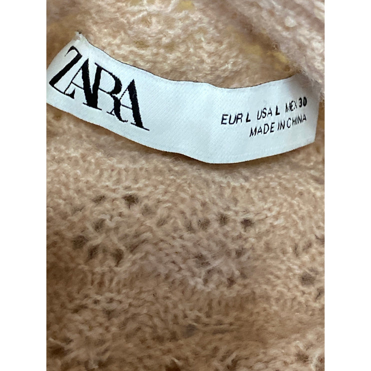 Zara Women's Pink Lace Floral Short Sleeve Mock Neck Knit Blouse Top Size L