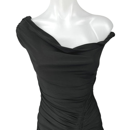 Club L Coco Black Off The Shoulder Asymmetric Bardot Ruched Mini Bodycon Dress 2