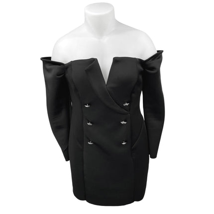ASOS Black Off The Shoulder Tux Double Breasted Long Sleeve Sheath Mini Dress 16
