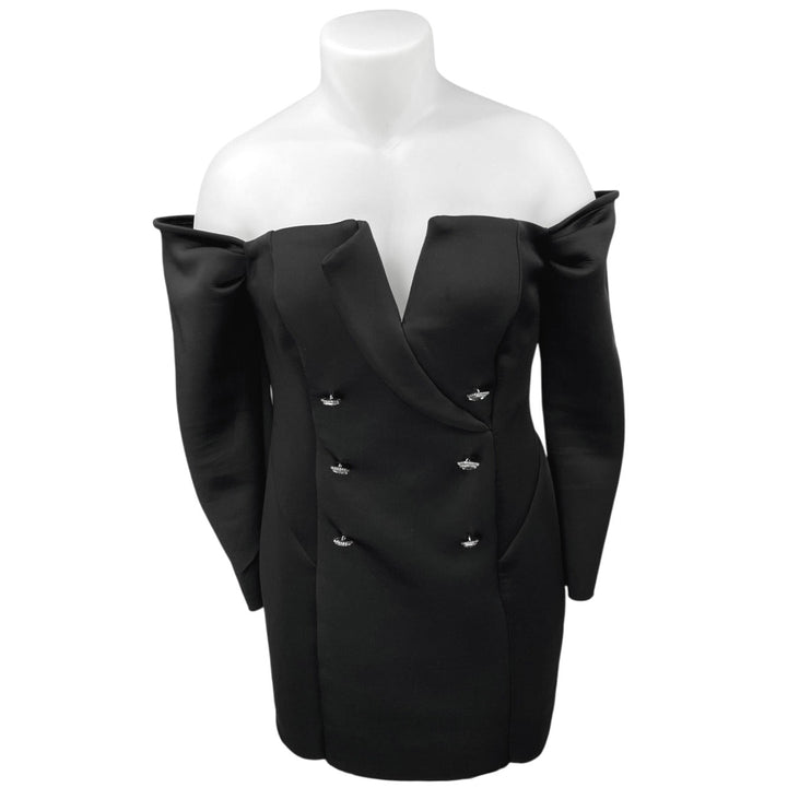 ASOS Black Off The Shoulder Tux Double Breasted Long Sleeve Sheath Mini Dress 16