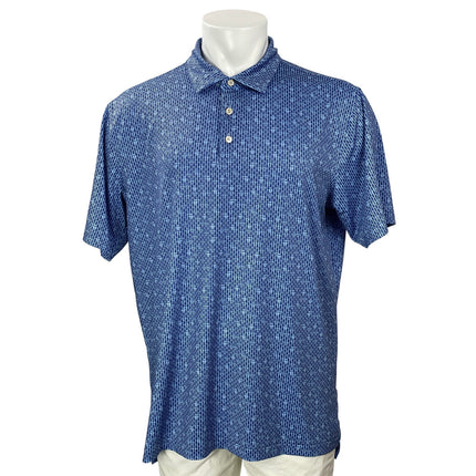 Peter Millar Men's Blue Geometric Golf Casual Short Sleeve Polo Shirt Top Size L